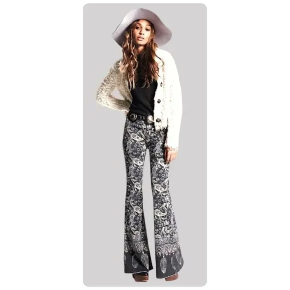 RARE Free People New Delhi Paisley Corduroy Flare Pants sz 31